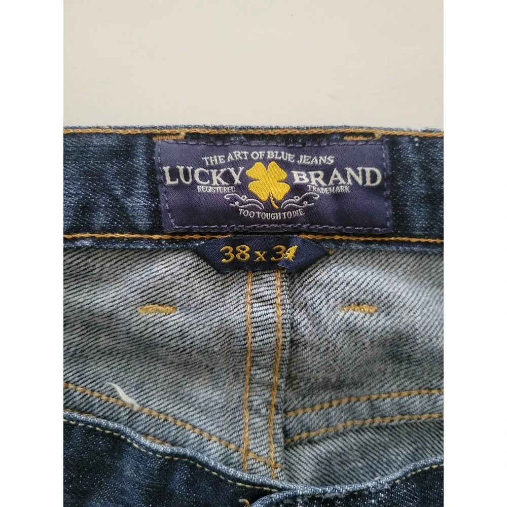 Lucky Brand‎ Mens Blue Solid Button Fly 221 Original Straight Jeans 38x34